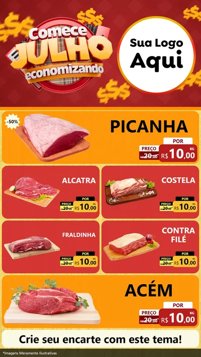 Modelo de TV para TV Vertical com o tema Comece Julho Economizando para Açougue