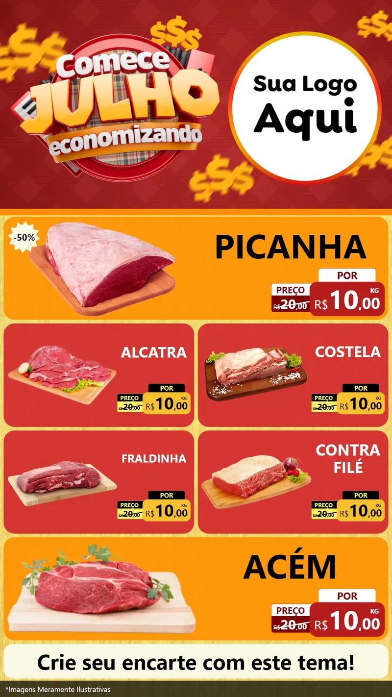 Modelo de TV para TV Vertical com o tema Comece Julho Economizando para Açougue