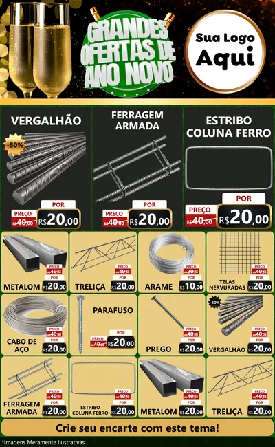 Modelo de Encarte para Encarte Grande com o tema Grandes Ofertas de Ano Novo para Ferragens