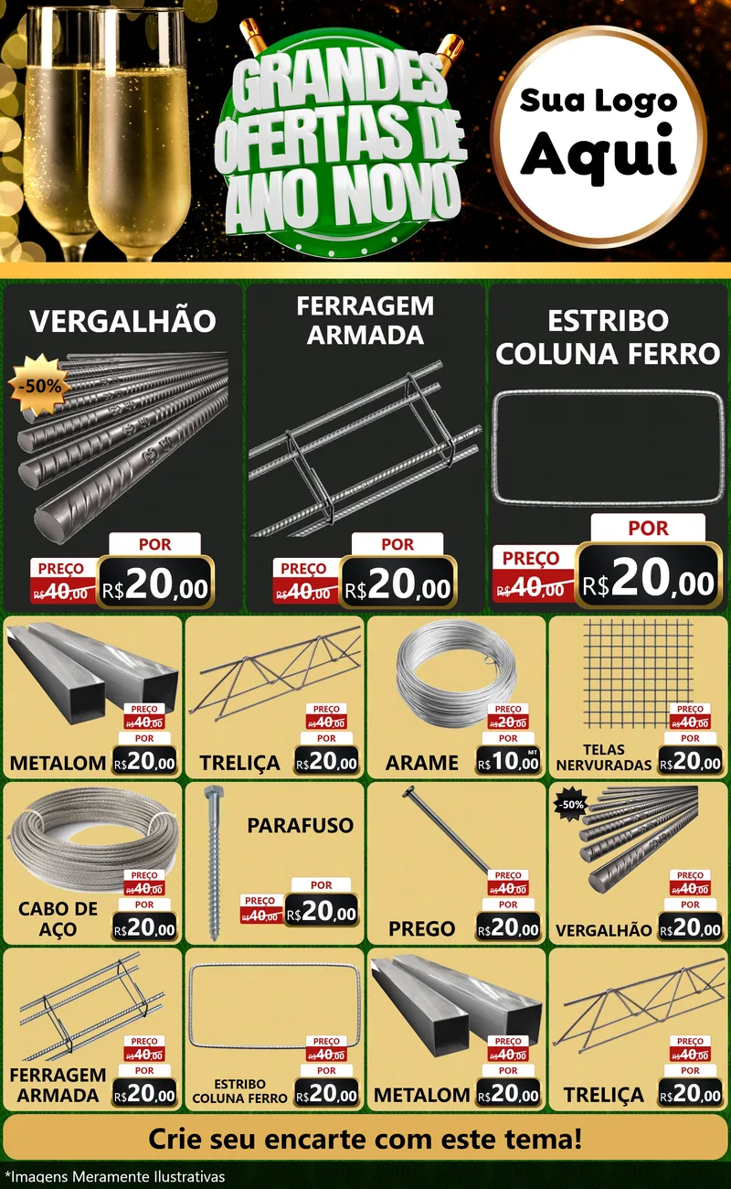 Modelo de Encarte para Encarte Grande com o tema Grandes Ofertas de Ano Novo para Ferragens