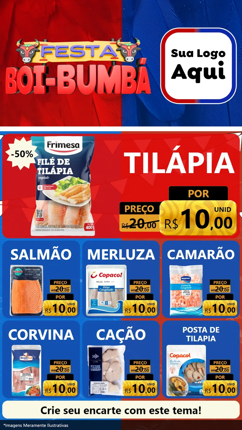 Modelo de Rede Social para Stories com o tema Festa Boi Bumbá para Peixaria