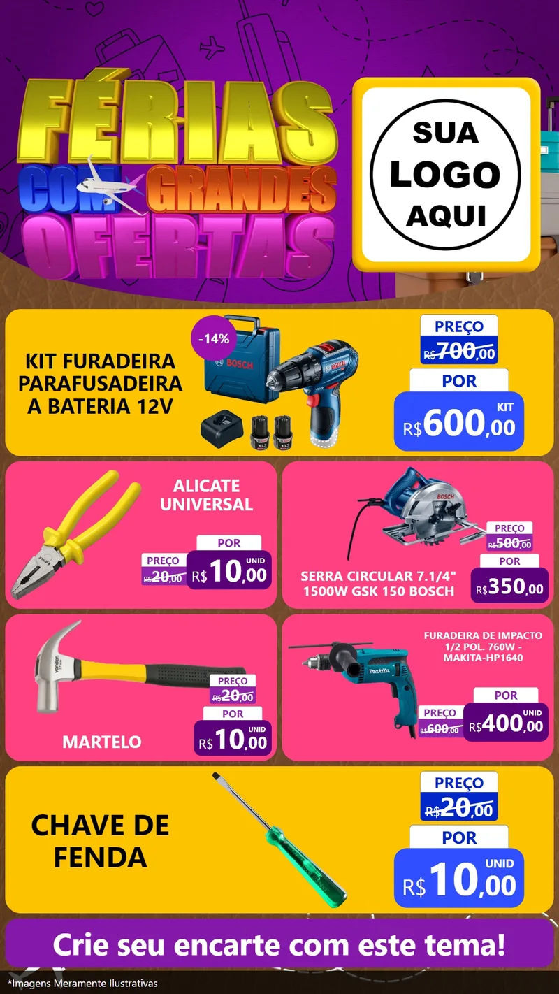 Modelo de TV para TV Vertical com o tema Férias com Grandes Ofertas para Maquinas e Ferramentas