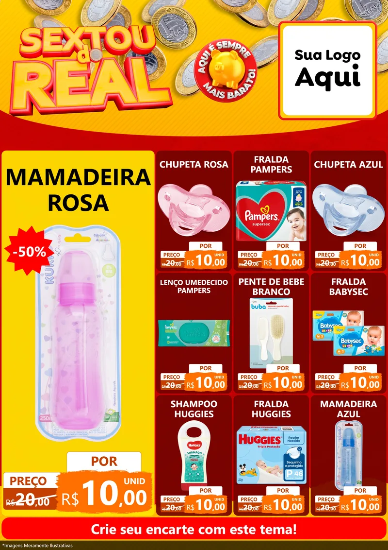 Modelo de Encarte para Encarte A4 Vertical com o tema Sextou do Real para Bebês