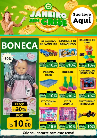 Modelo de Encarte para Encarte A4 Vertical com o tema Janeiro Sem Crise para Brinquedos