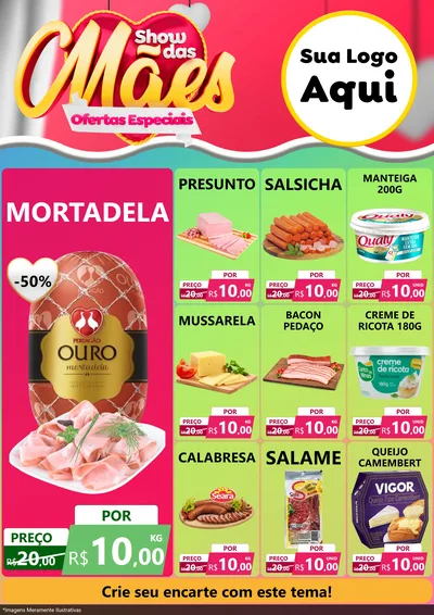 Modelo de Encarte para Encarte A4 Vertical com o tema Show das Mães - Ofertas Especiais para Frios e Laticínios