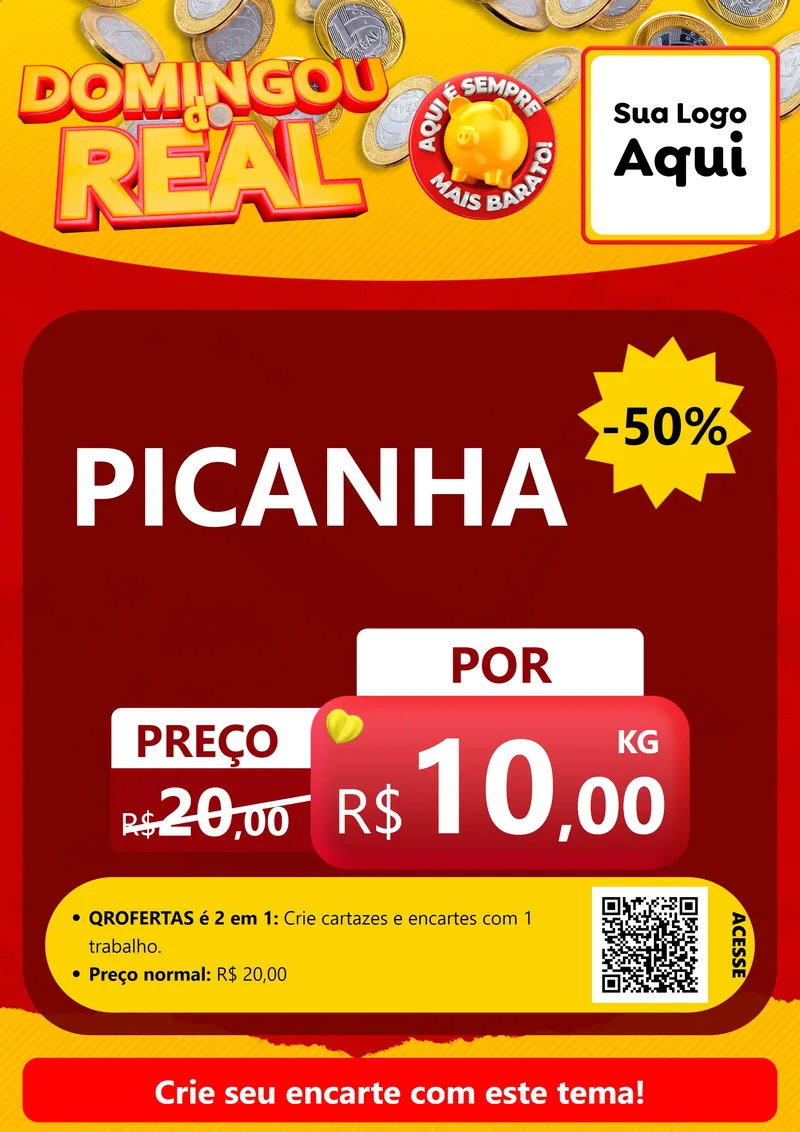 Modelo de Cartaz para Cartaz A4 Vertical com o tema Domingou do Real para Açougue