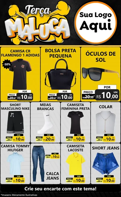 Modelo de Encarte para Encarte Grande com o tema Terça Maluca para Roupas e acessórios