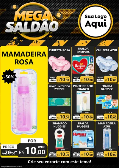 Modelo de Encarte para Encarte A4 Vertical com o tema Mega Saldão para Bebês