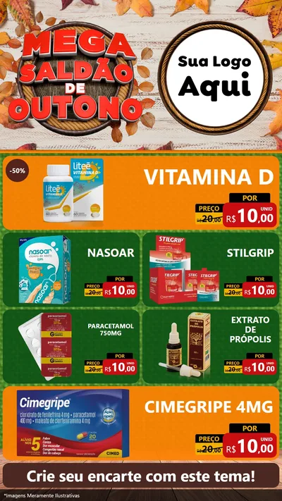 Modelo de TV para TV Vertical com o tema Mega Saldão de Outono para Farmácia