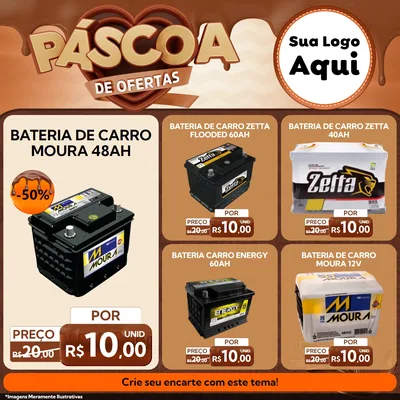 Modelo de Rede Social para Feed Facebook com o tema Páscoa de Ofertas para Baterias Elétricas