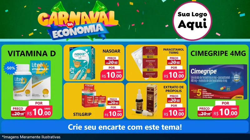 Modelo de TV para TV Horizontal com o tema Carnaval da Economia para Farmácia