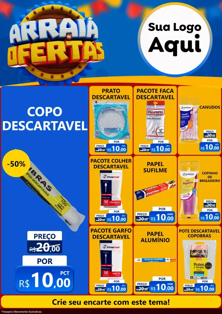 Modelo de Encarte para Encarte A4 Vertical com o tema Arraiá de Ofertas - Junina para Embalagens