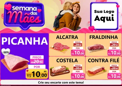Modelo de Encarte para Encarte A4 Horizontal com o tema Semana das Mães para Açougue