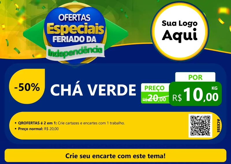 Modelo de Cartaz para Cartaz A4 Horizontal com o tema Ofertas Especiais Feriado da Independência para Produtos Naturais