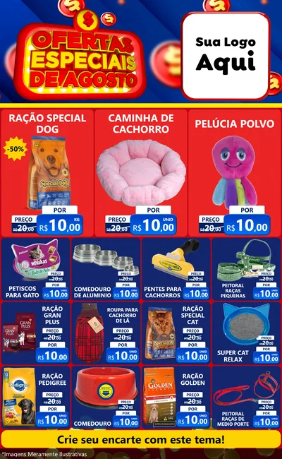 Modelo de Encarte para Encarte Grande com o tema Ofertas Especiais de Agosto para Pet Shop