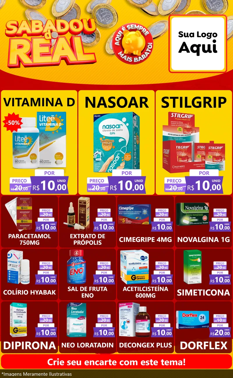 Modelo de Encarte para Encarte Grande com o tema Sabadou do Real para Farmácia