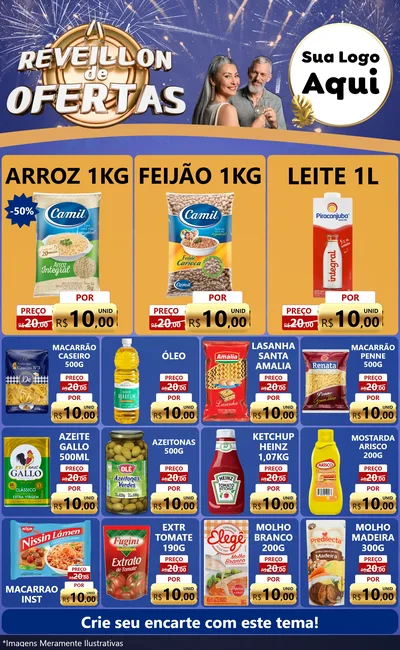Modelo de Encarte para Encarte Grande com o tema Réveillon de Ofertas para Supermercado