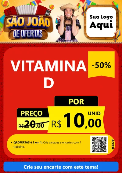 Modelo de Cartaz para Cartaz A4 Vertical com o tema São João de Ofertas para Farmácia