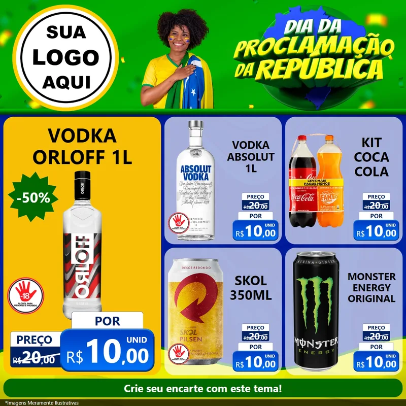 Modelo de Rede Social para Feed Facebook com o tema Dia Da Proclamação Da República para Distribuidora de bebidas