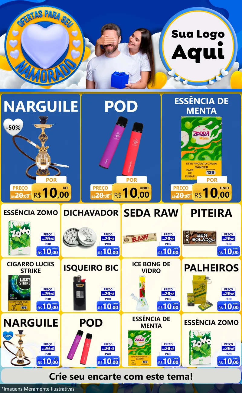 Modelo de Encarte para Encarte Grande com o tema Ofertas Para Seu Namorado para Tabacaria