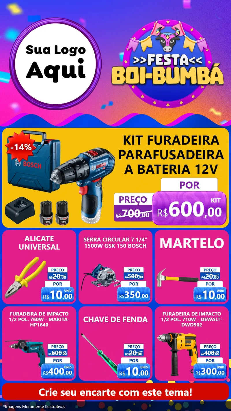 Modelo de Rede Social para Stories com o tema Festa Boi-Bumbá para Maquinas e Ferramentas
