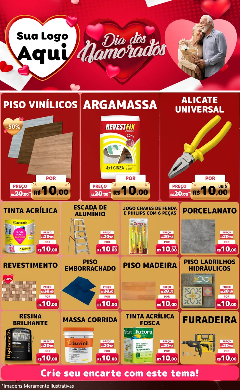 Modelo de Encarte para Encarte Grande com o tema Dia Dos Namorados para Material para Construção