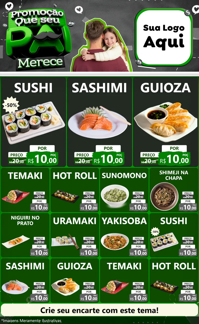 Modelo de Encarte para Encarte Grande com o tema Promoção Que seu Pai Merece para Comida japonesa
