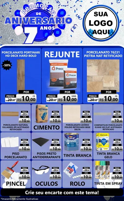 Modelo de Encarte para Encarte Grande com o tema Promoção de Aniversário - 7 Anos para Pisos e revestimentos