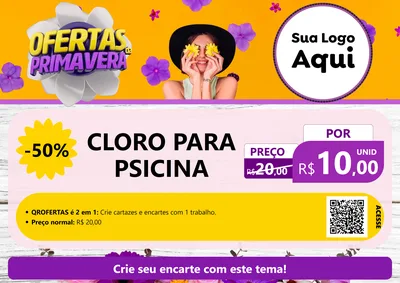 Modelo de Cartaz para Cartaz A4 Horizontal com o tema Ofertas Da Primavera para Produtos para Piscina