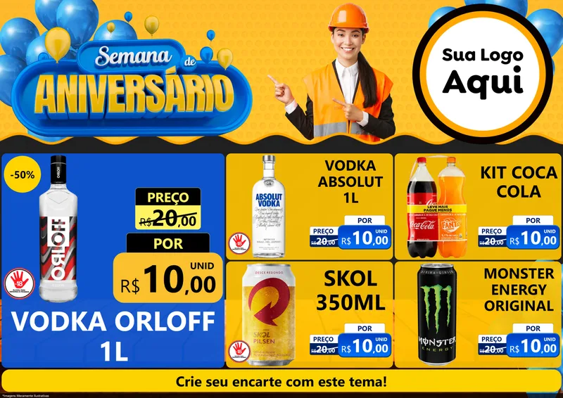Modelo de Encarte para Encarte A4 Horizontal com o tema Semana de Aniversário para Distribuidora de bebidas