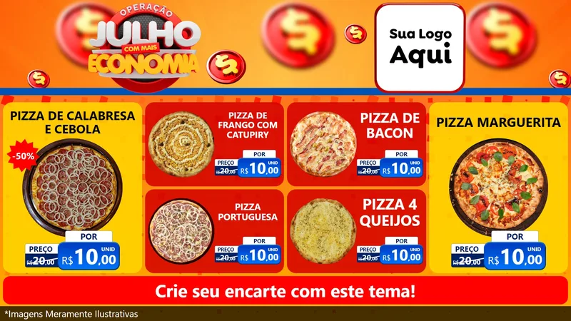 Modelo de TV para TV Horizontal com o tema Operação Julho Com Mais Economia para Pizzaria