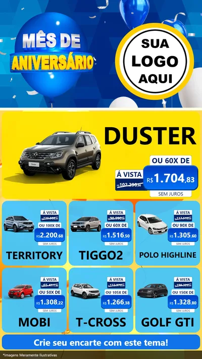 Modelo de Rede Social para Stories com o tema Mês de Aniversário para Concessionaria de Carros