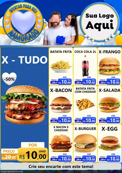 Modelo de Encarte para Encarte A4 Vertical com o tema Ofertas Para Seu Namorado para Hamburgueria
