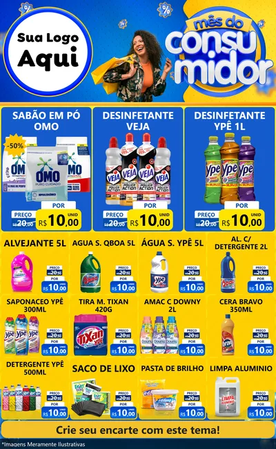 Modelo de Encarte para Encarte Grande com o tema Mês do Consumidor para Produtos de Limpeza