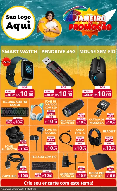 Modelo de Encarte para Encarte Grande com o tema Janeiro de Promoção para Informática