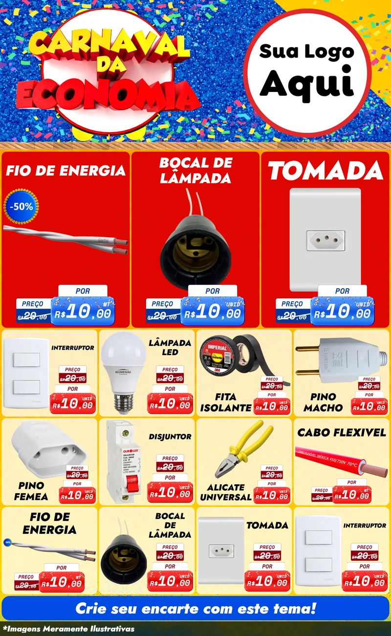 Modelo de Encarte para Encarte Grande com o tema Carnaval da Economia para Materiais Elétricos