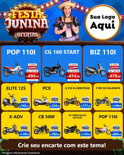 Modelo de Rede Social para Feed Instagram com o tema Festa Junina Ofertas para Concessionaria de Motos