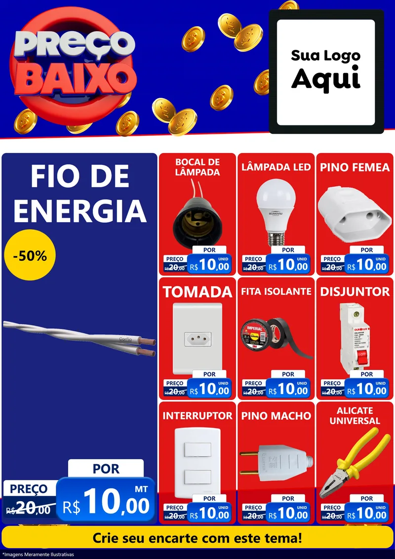 Modelo de Encarte para Encarte A4 Vertical com o tema Preço Baixo para Materiais Elétricos