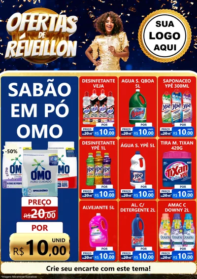 Modelo de Encarte para Encarte A4 Vertical com o tema Ofertas de Réveillon para Produtos de Limpeza