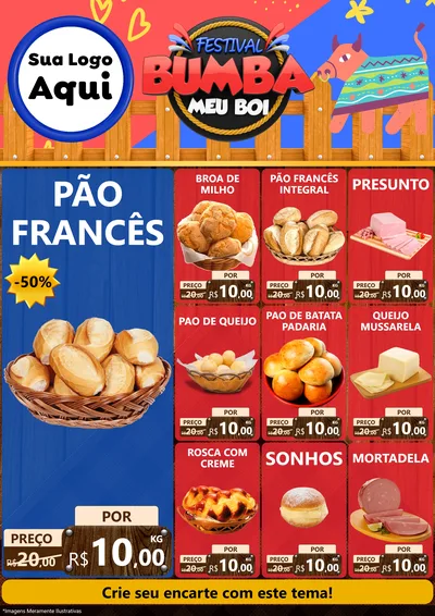 Modelo de Encarte para Encarte A4 Vertical com o tema Festival Bumba Meu Boi para Padaria