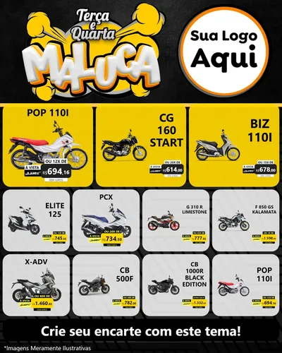 Modelo de Rede Social para Feed Instagram com o tema Terça e Quarta Maluca para Concessionaria de Motos