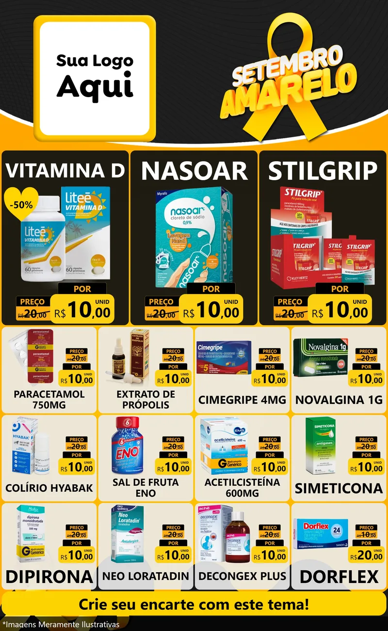 Modelo de Encarte para Encarte Grande com o tema Setembro Amarelo para Farmácia