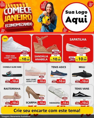Modelo de Rede Social para Feed Instagram com o tema Comece Janeiro Economizando para Calçados