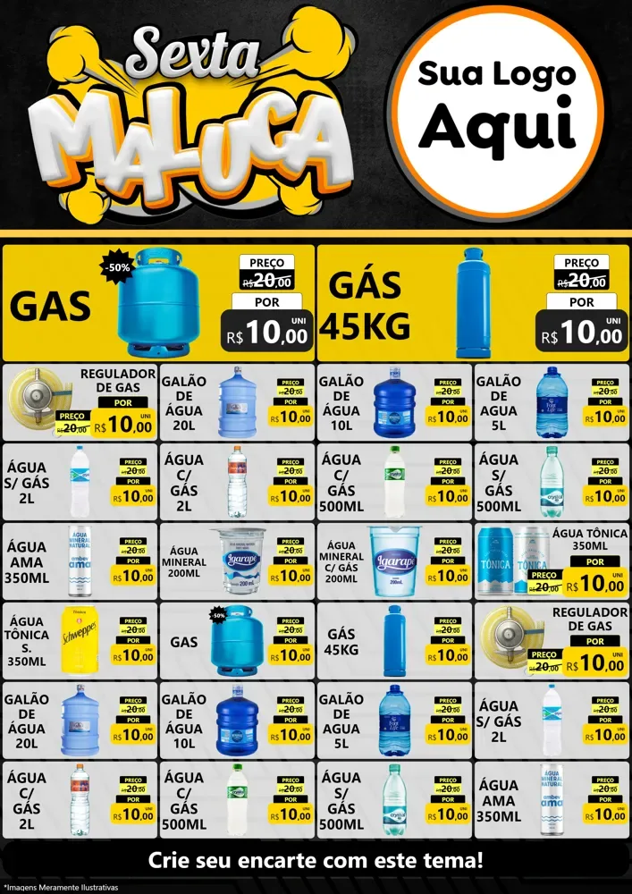 Modelo de Encarte para Encarte A4 Vertical com o tema Sexta Maluca para Água e gás