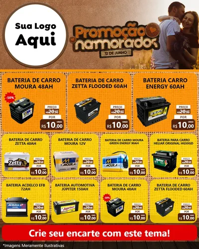 Modelo de Rede Social para Feed Instagram com o tema Promoção Namorados para Baterias Elétricas