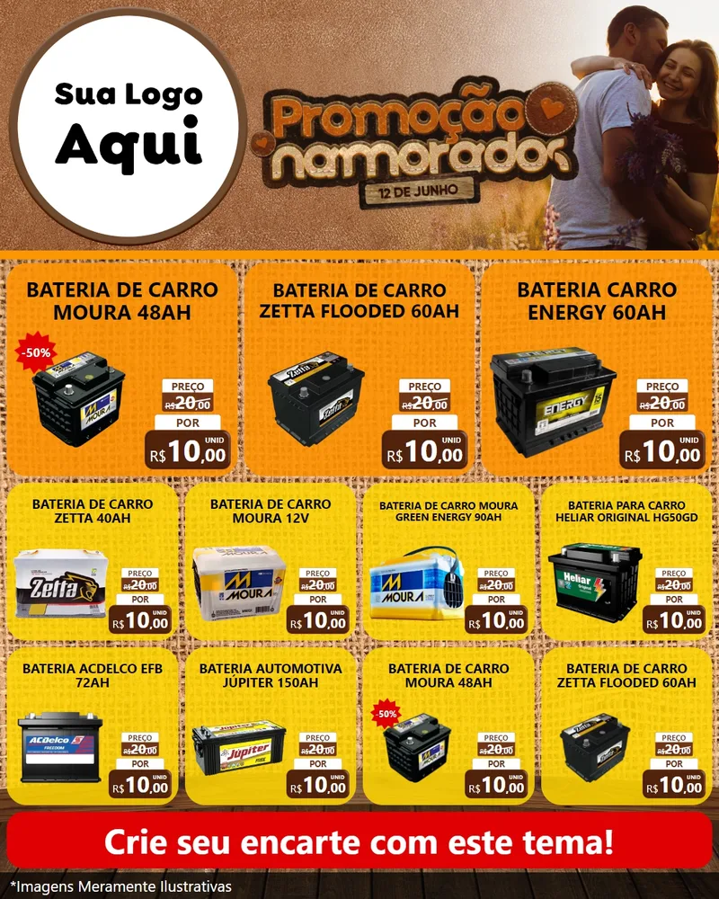 Modelo de Rede Social para Feed Instagram com o tema Promoção Namorados para Baterias Elétricas