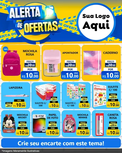 Modelo de Rede Social para Feed Instagram com o tema Alerta de Ofertas para Papelaria