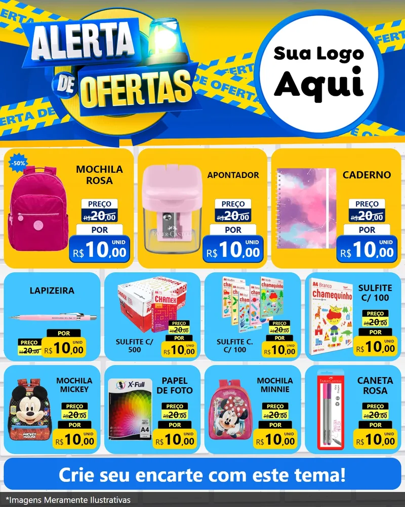 Modelo de Rede Social para Feed Instagram com o tema Alerta de Ofertas para Papelaria