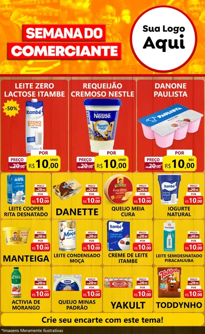 Modelo de Encarte para Encarte Grande com o tema Semana do Comerciante para Frios e Laticínios