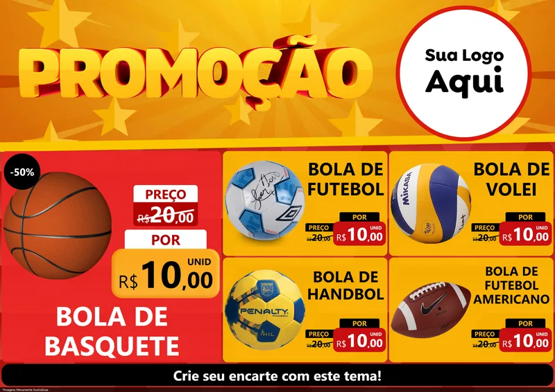 Modelo de Encarte para Encarte A4 Horizontal com o tema Promoção para Artigos Esportivos